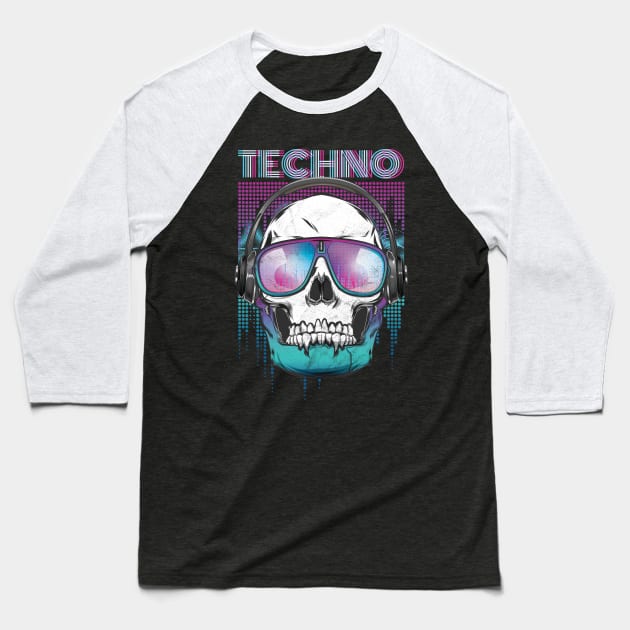 Techno Cool Skull Head Baseball T-Shirt by avshirtnation